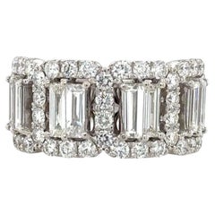 14K White Gold Half Circle Ring with Baguette and Round Cut Diamonds 2.86ct
