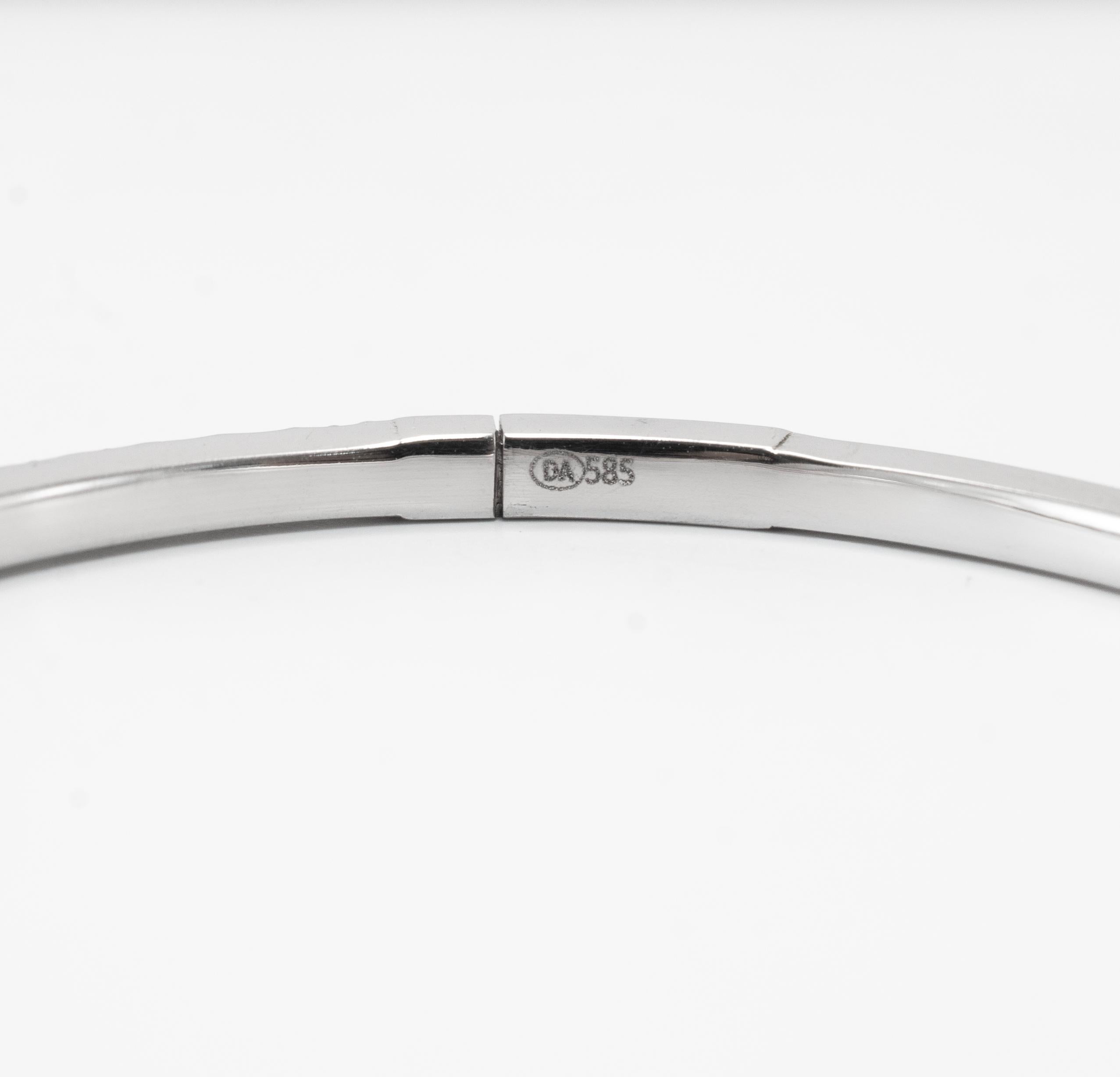 14K White Gold Half Eternity Tennis 1.35ct Diamond Bangle Bracelet For Sale 1