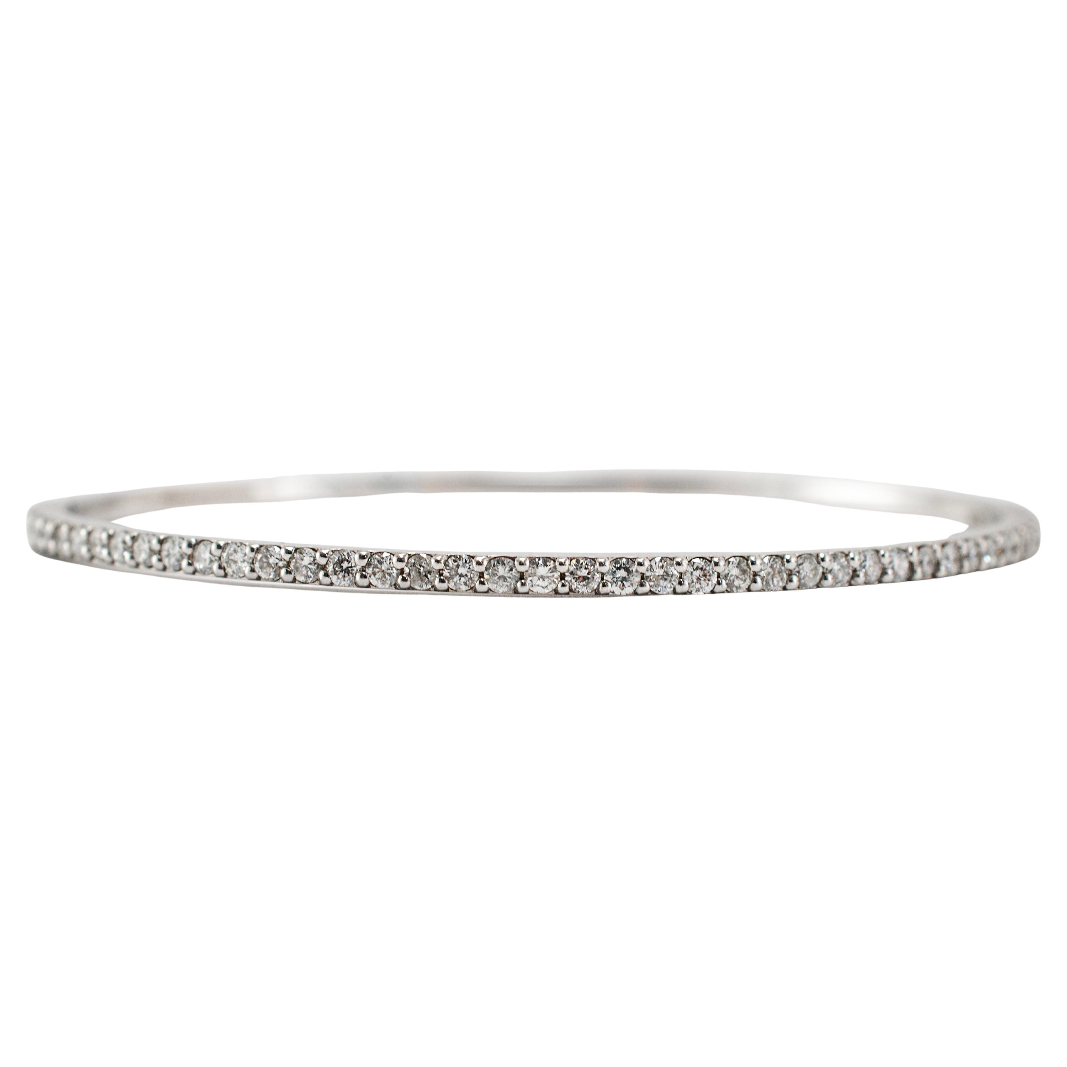 14K White Gold Half Eternity Tennis 1.35ct Diamond Bangle Bracelet