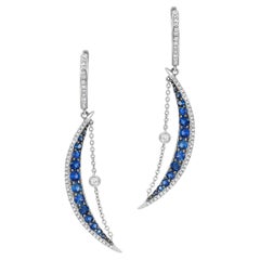 Gemistry 1.57 CT. T.W Blue Sapphire and Diamond Half Moon Earring 14k White Gold