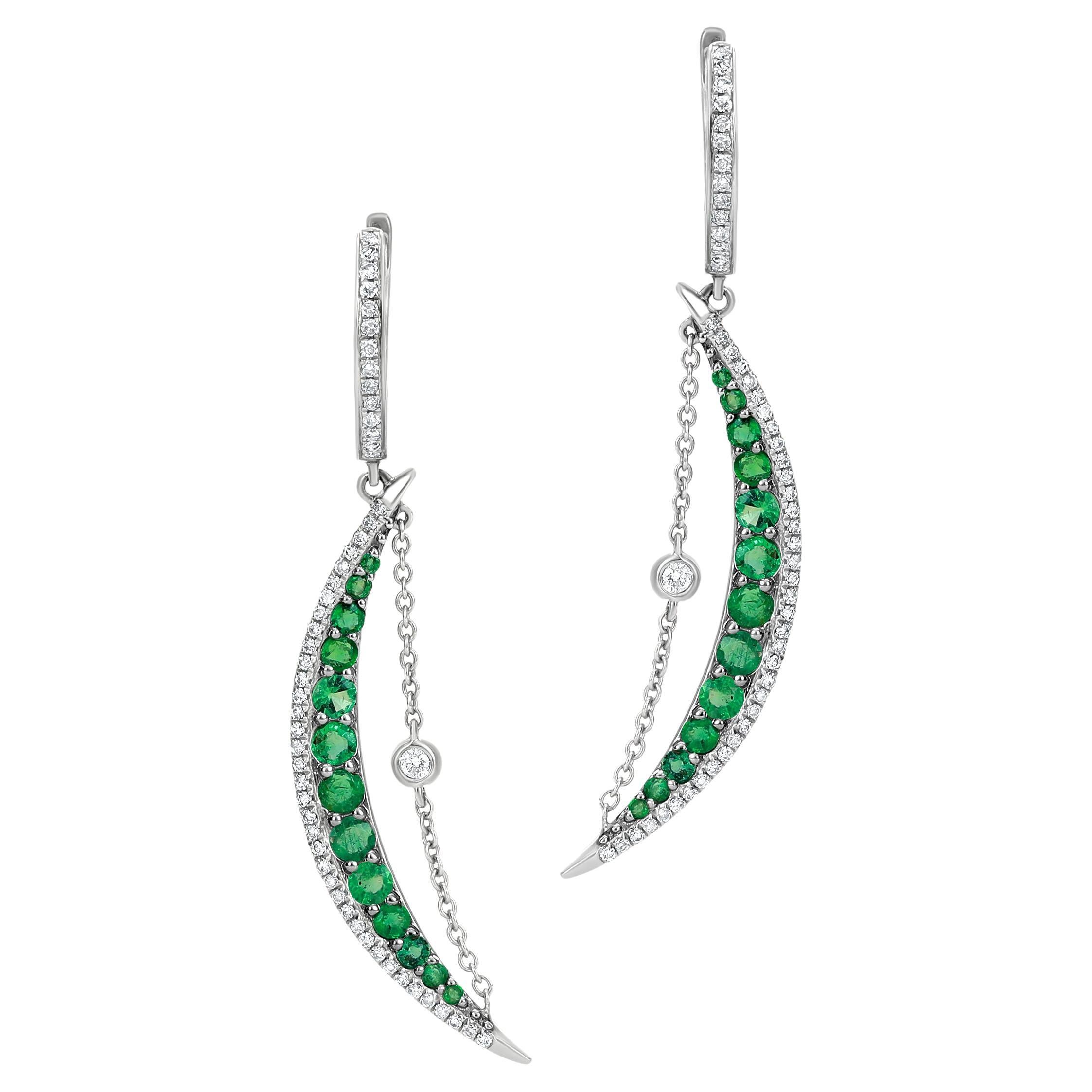 Gemistry 1.24 Ct. T.W. Emerald and Diamond Half-Moon Dangle Earrings in 14k Gold