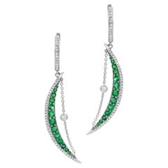 Gemistry 1.24 Ct. T.W. Emerald and Diamond Half-Moon Dangle Earrings in 14k Gold