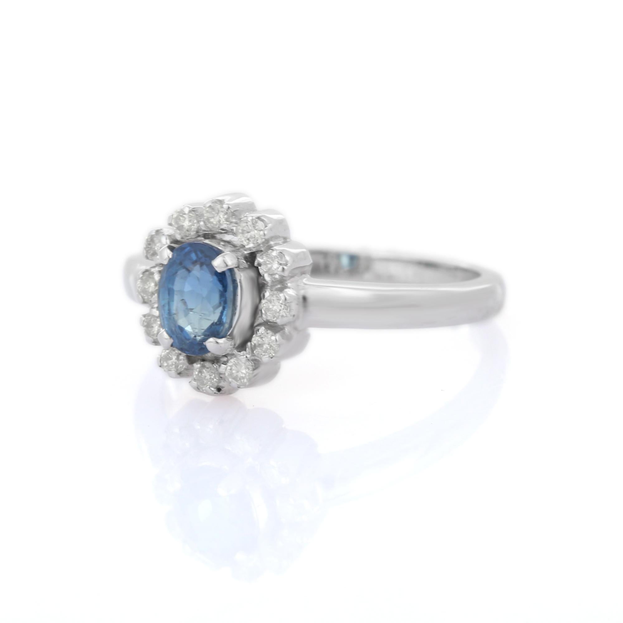 For Sale:  14K White Gold Halo Diamond and Sapphire Ring, Sapphire Diamond Halo Ring 3