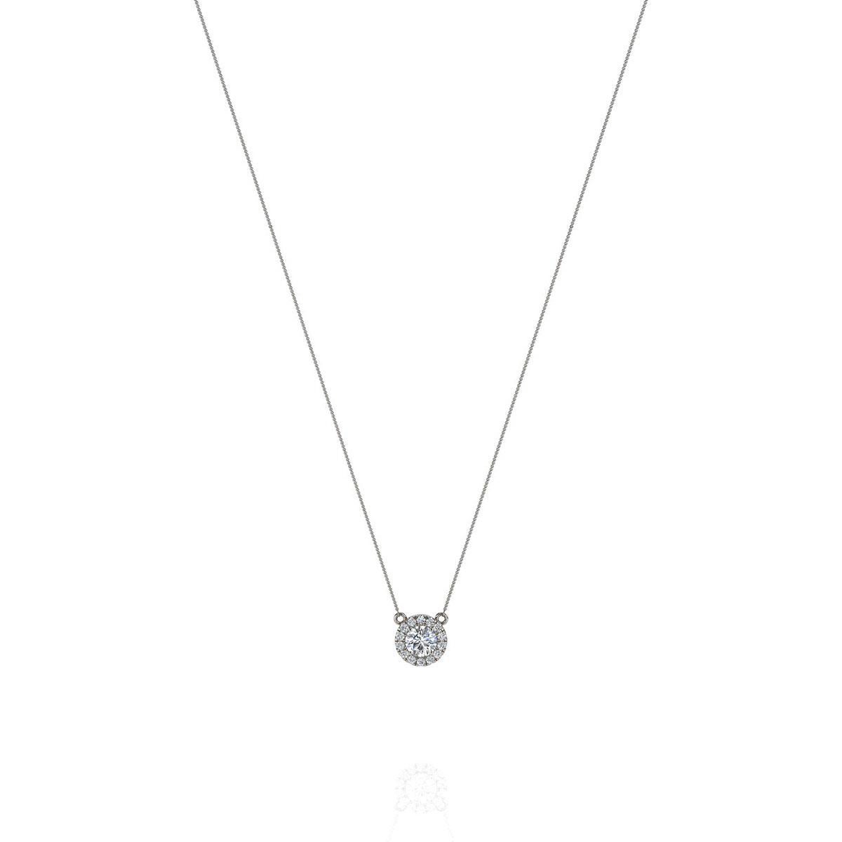 Round Cut 14 Karat White Gold Halo Diamond Pendant '1/2 Carat' For Sale