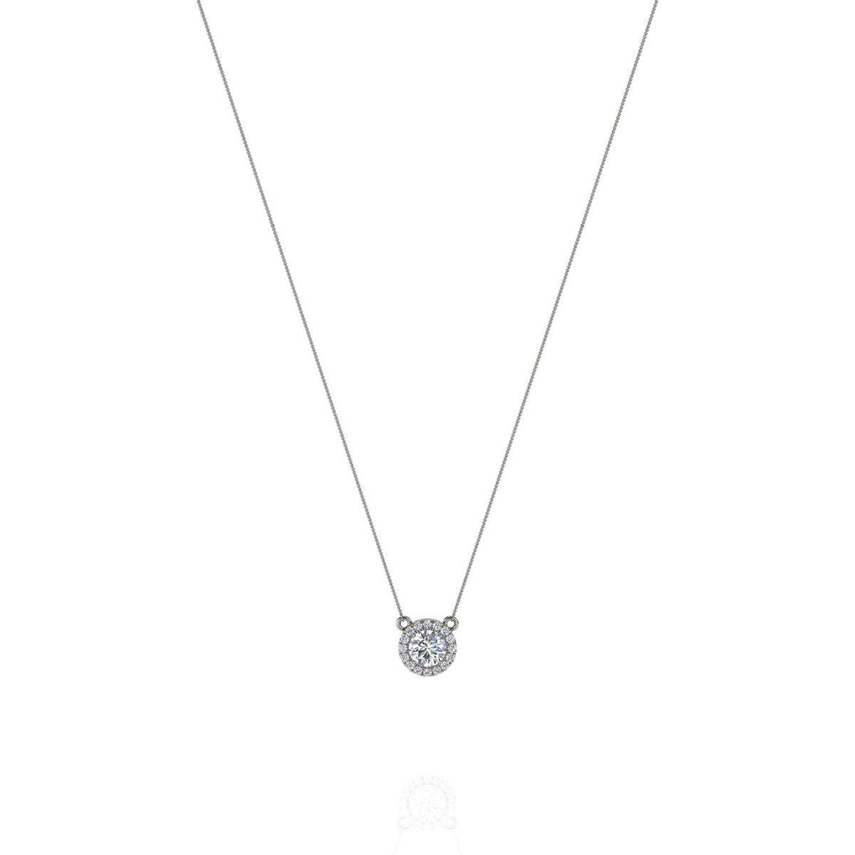Taglio rotondo Ciondolo con diamante a forma di aureola in oro bianco 14 carati 