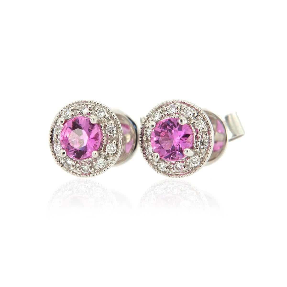 pink sapphire halo earrings