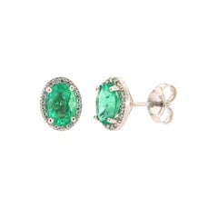 14 Karat White Gold Halo Diamonds and Emeralds Earrings '1 1/2 Carat'