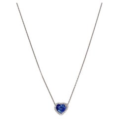 14k White Gold Halo Pendant with Heart Shaped Sapphire