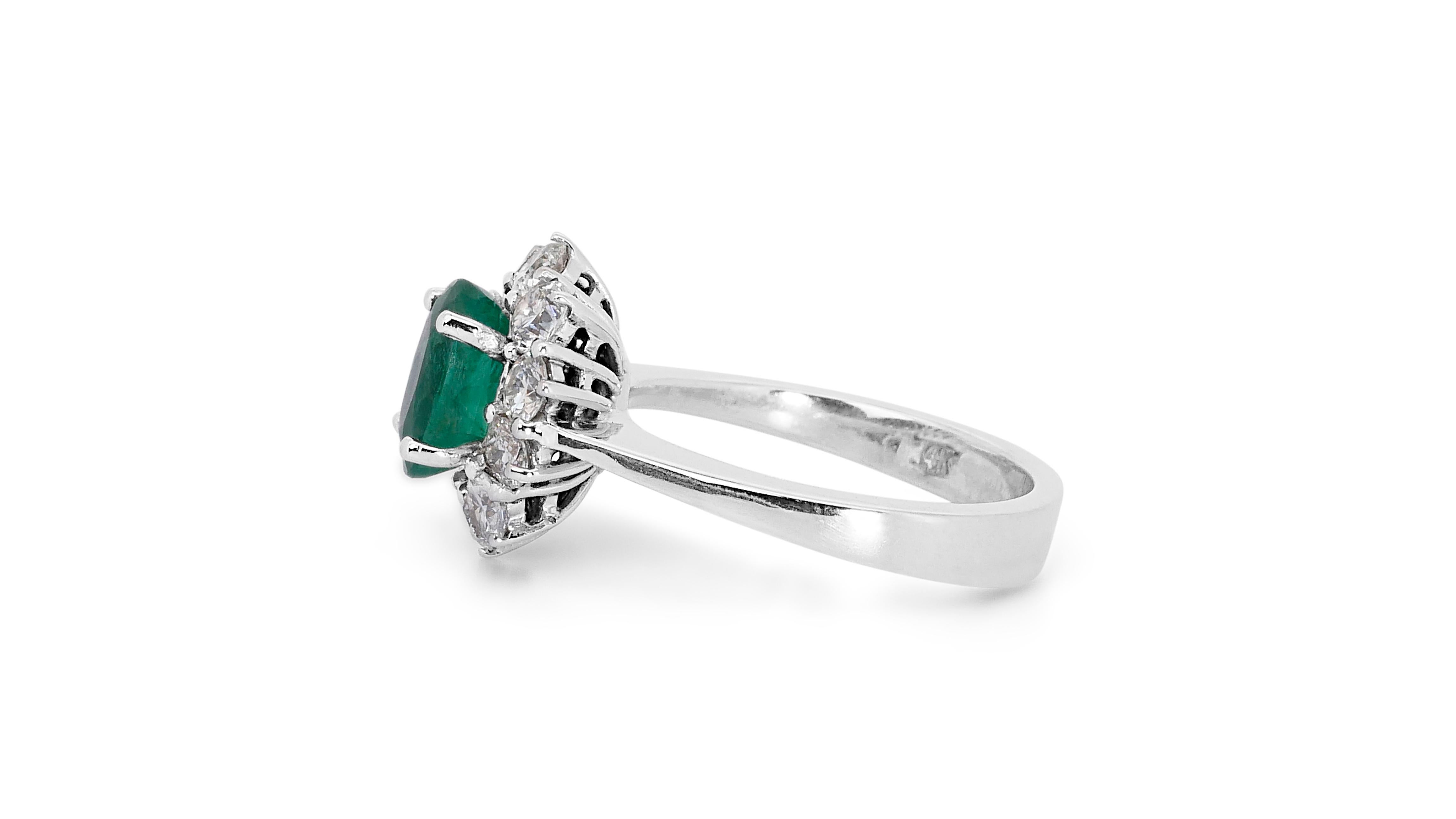 Women's 14k White Gold Halo Ring w/ 2.5 Ct Emerald and Natural Diamonds IGI Certificate