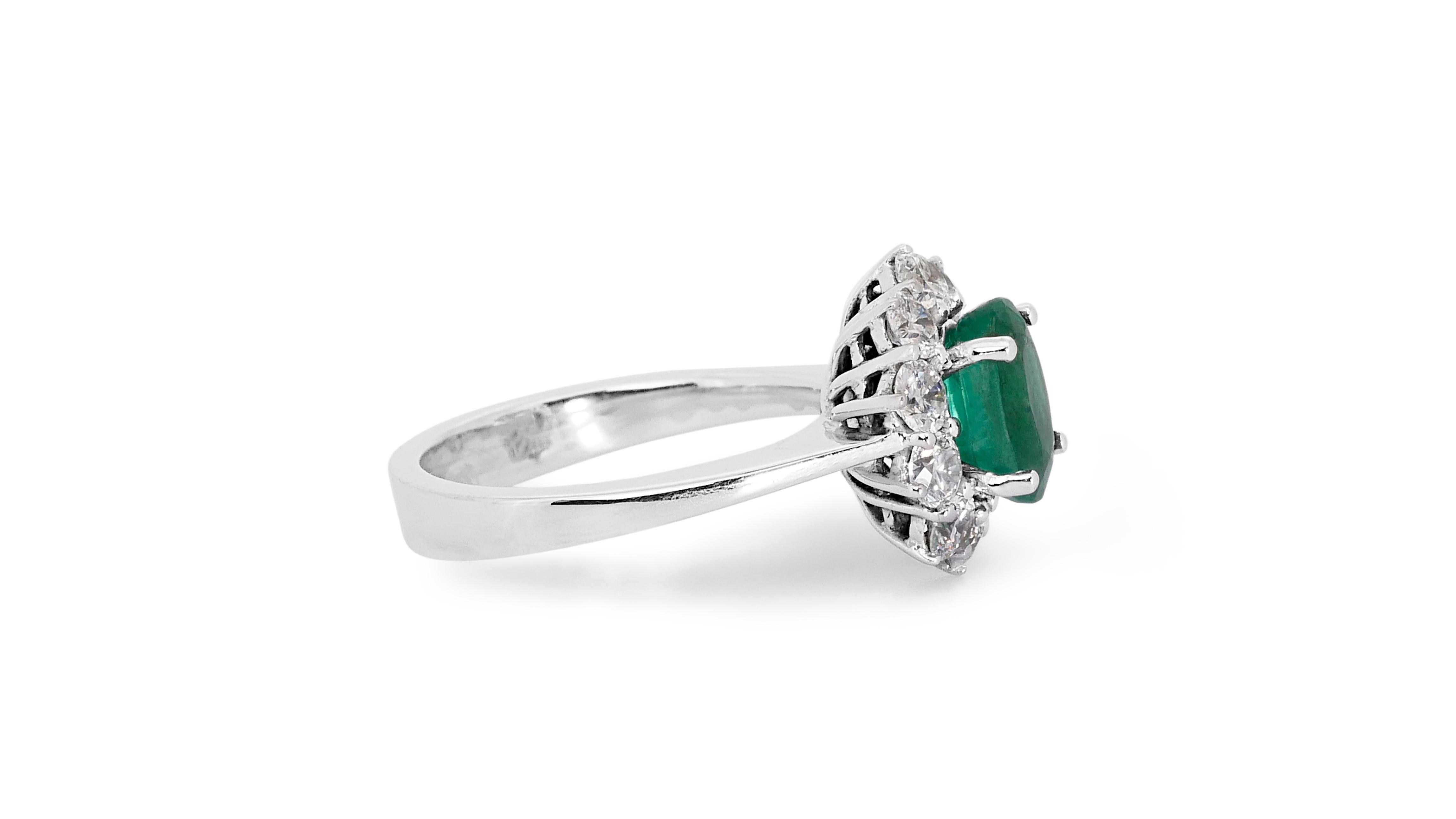 14k White Gold Halo Ring w/ 2.5 Ct Emerald and Natural Diamonds IGI Certificate 1