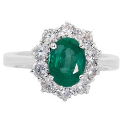 14k White Gold Halo Ring w/ 2.5 Ct Emerald and Natural Diamonds IGI Certificate
