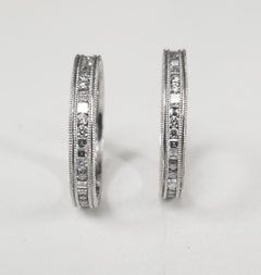 14 Karat White Gold Hand Engraved Diamond Square and Round Eternity Ring