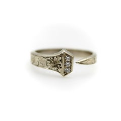 14K White Gold Hand Engraved Lucky Nail Ring with Diamonds