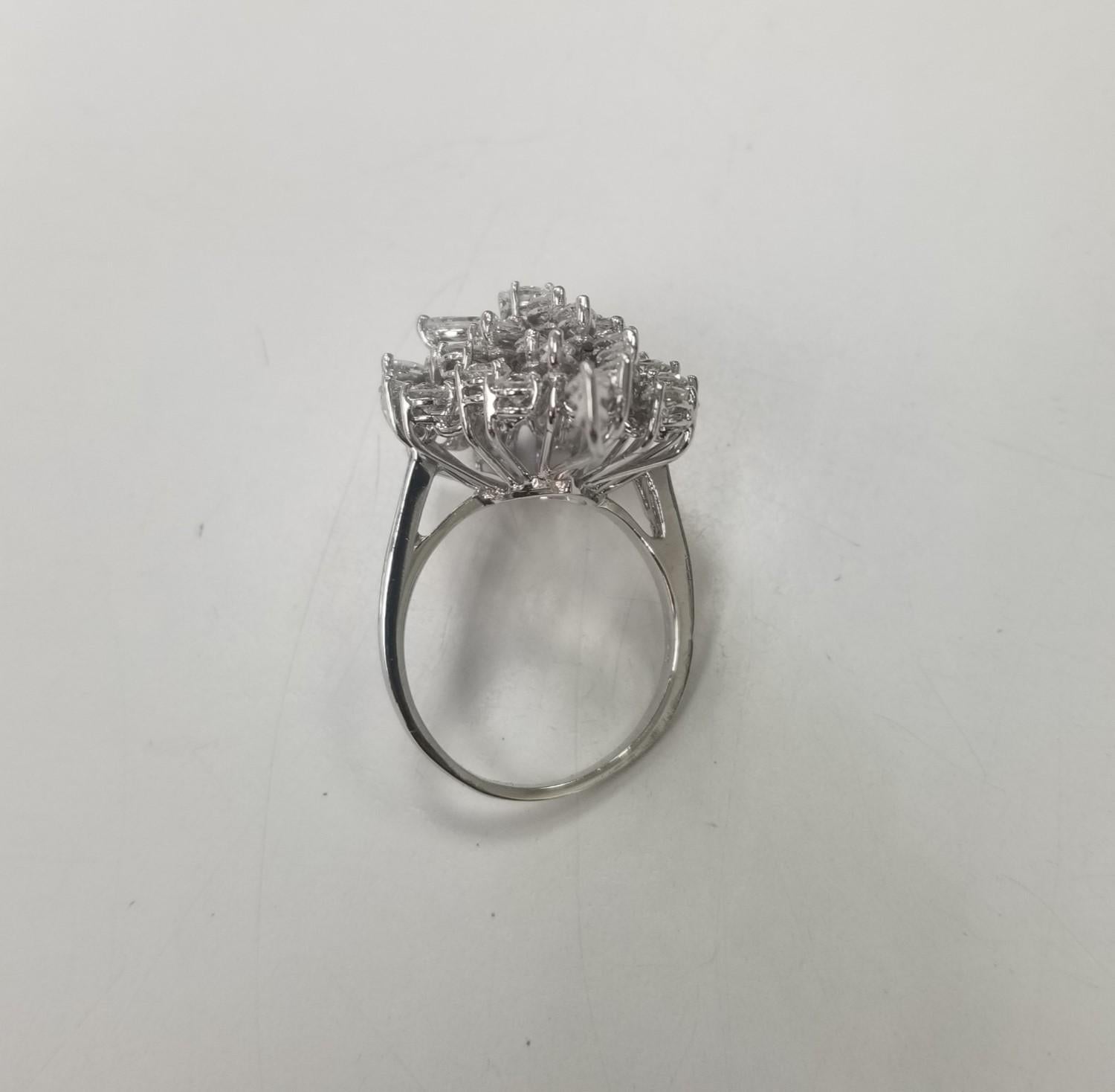 Marquise Cut 14k White Gold Hand Made Diamond Cluster Ring 5.10 Carats For Sale