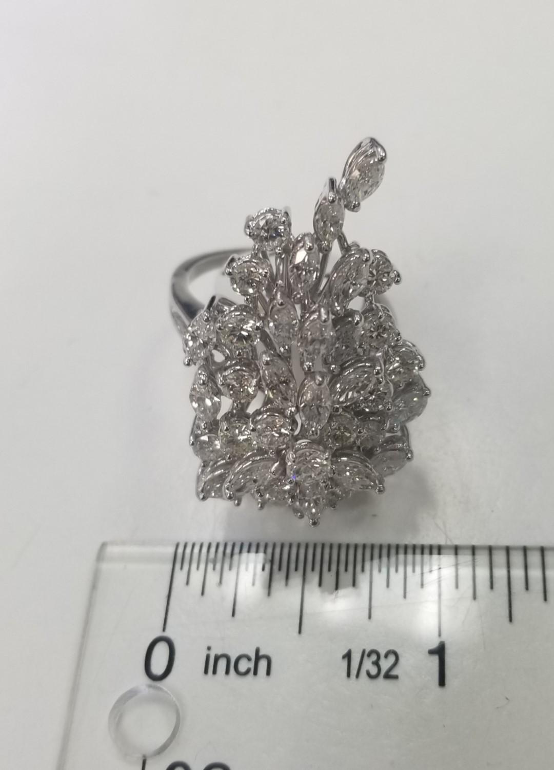 Women's or Men's 14k White Gold Hand Made Diamond Cluster Ring 5.10 Carats For Sale