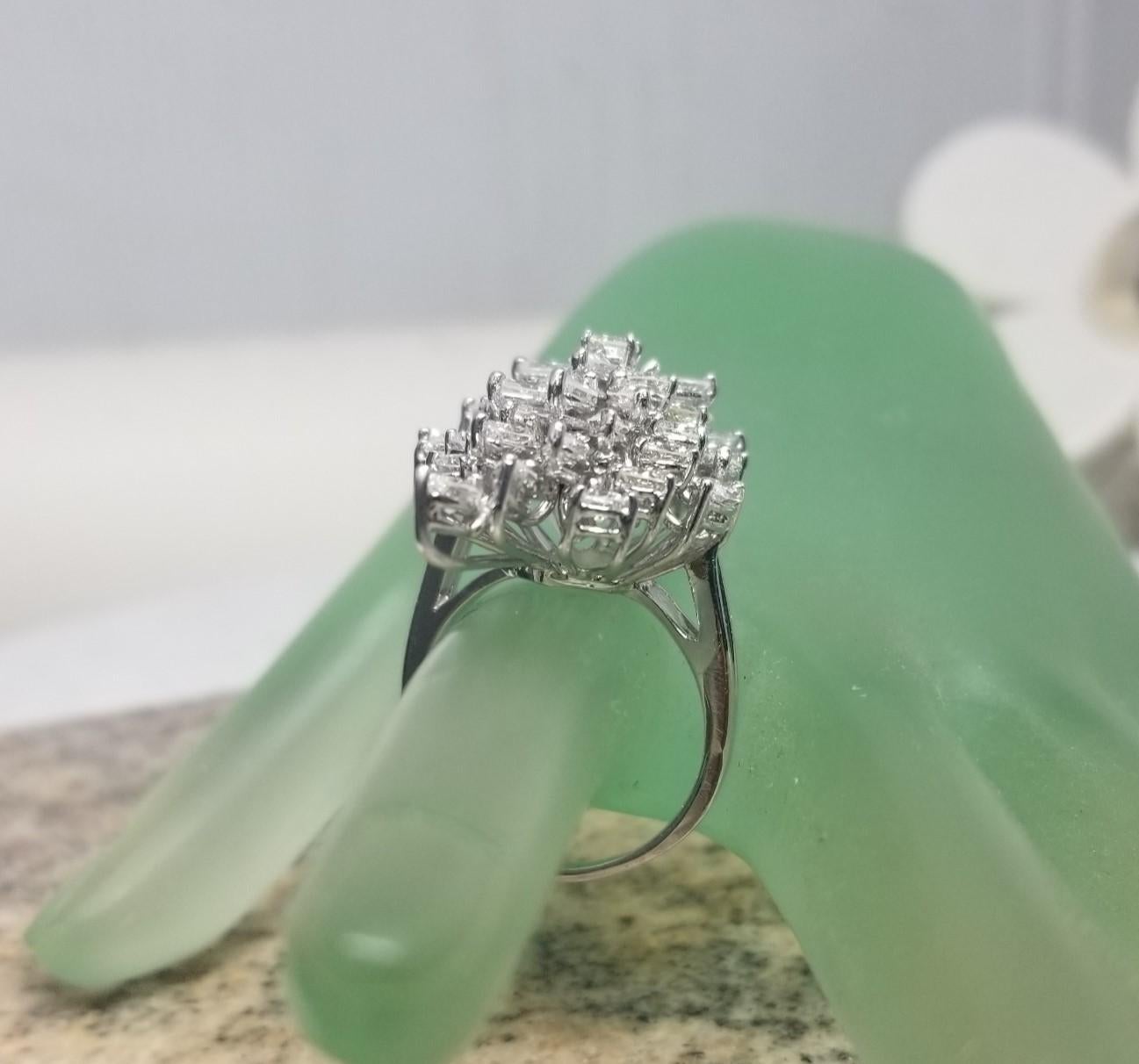 14k White Gold Hand Made Diamond Cluster Ring 5.10 Carats For Sale 2
