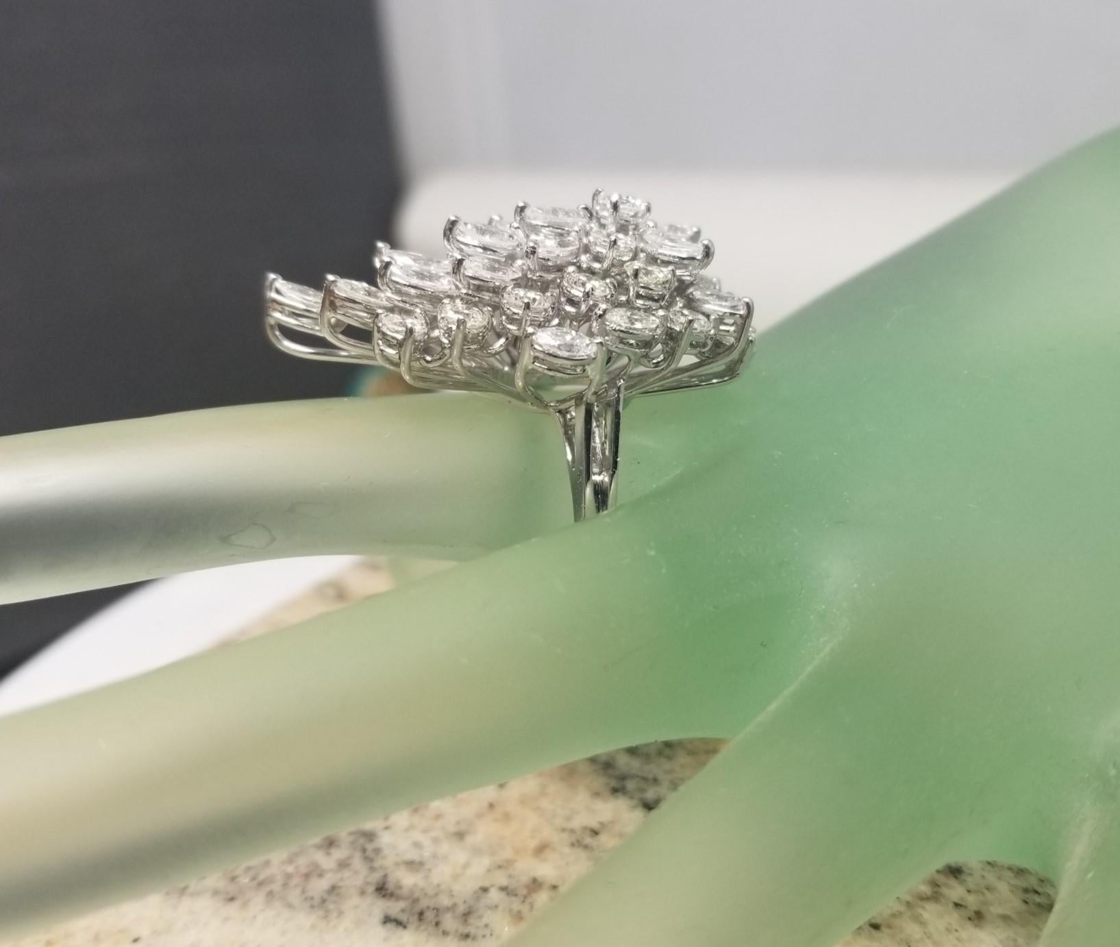 14k White Gold Hand Made Diamond Cluster Ring 5.10 Carats For Sale 3