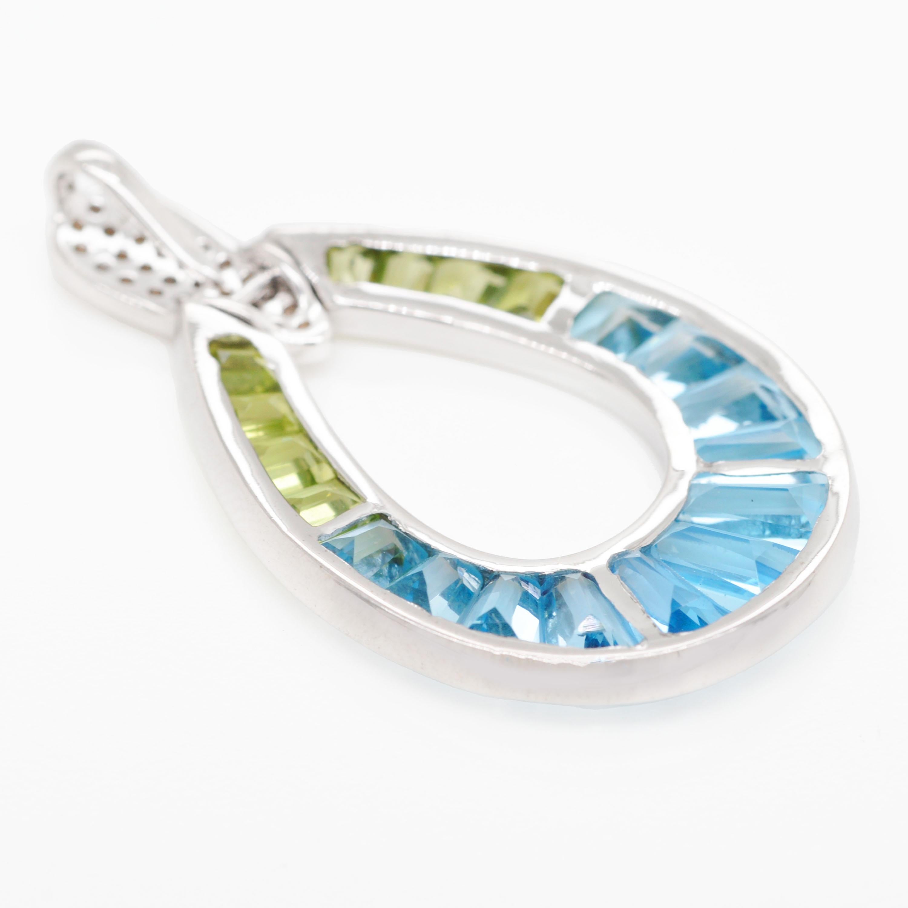 14K White Gold Handcrafted Custom Cut Peridot Blue Topaz Diamond Pendant im Angebot 8