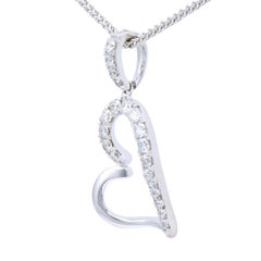 14K White Gold Hanging Heart Diamond Necklace