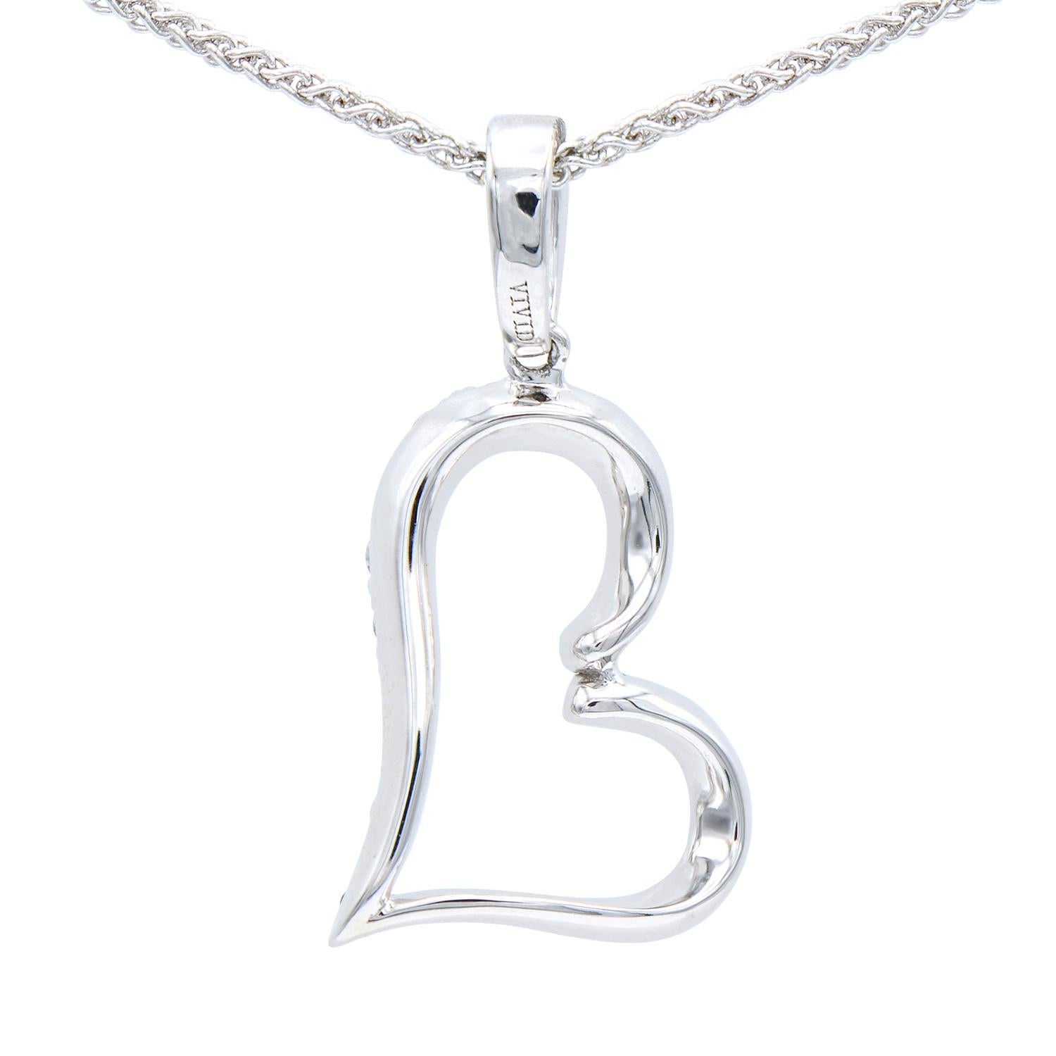 Contemporary 14K White Gold Hanging Heart Diamond Necklace For Sale