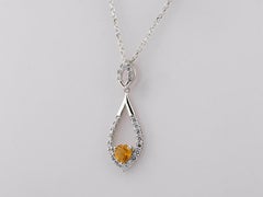 14K White Gold Heart Citrine & Diamond Pendant Necklace