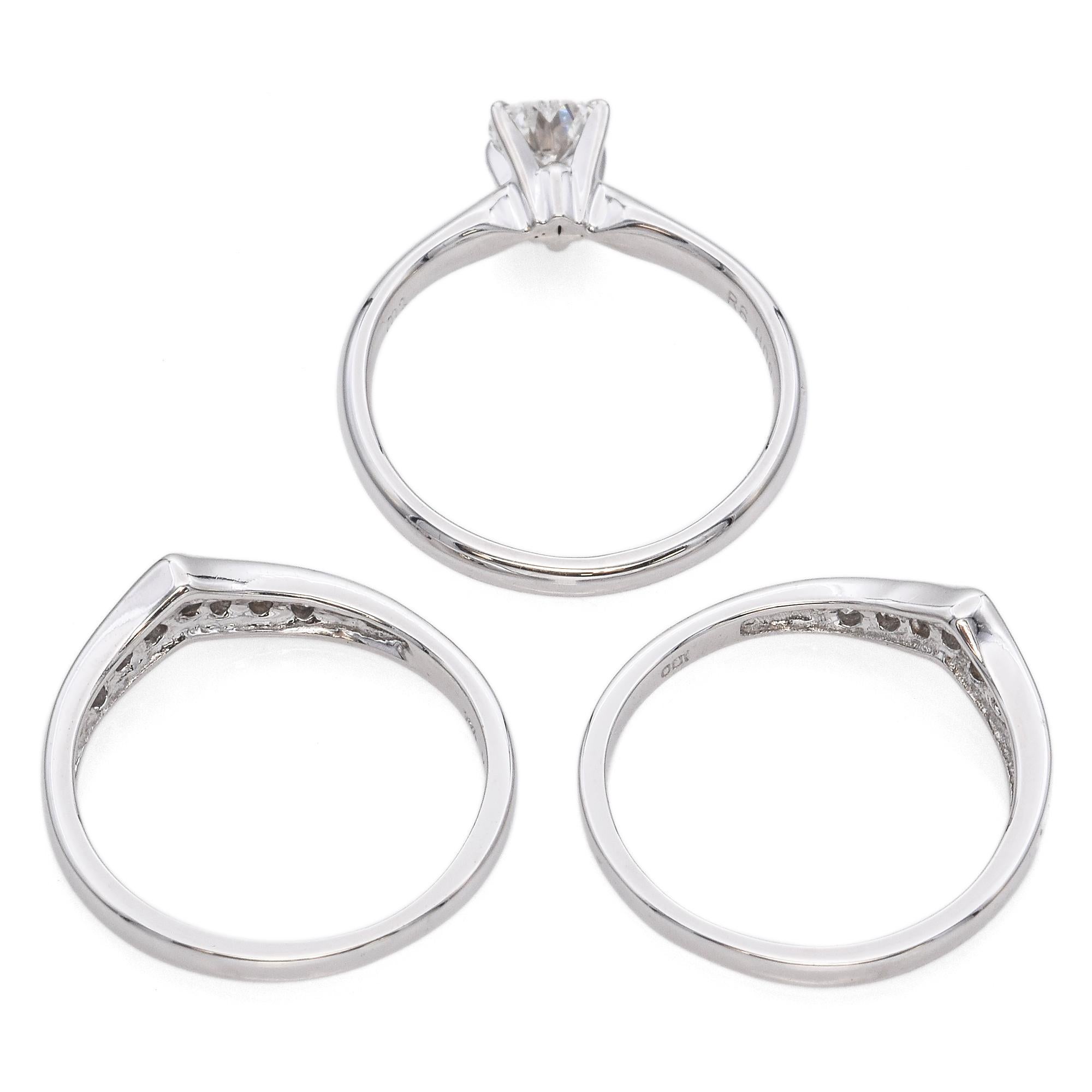 Women's 14K White Gold Heart-Cut 0.57 TCW Diamond Engagement Ring Set For Sale