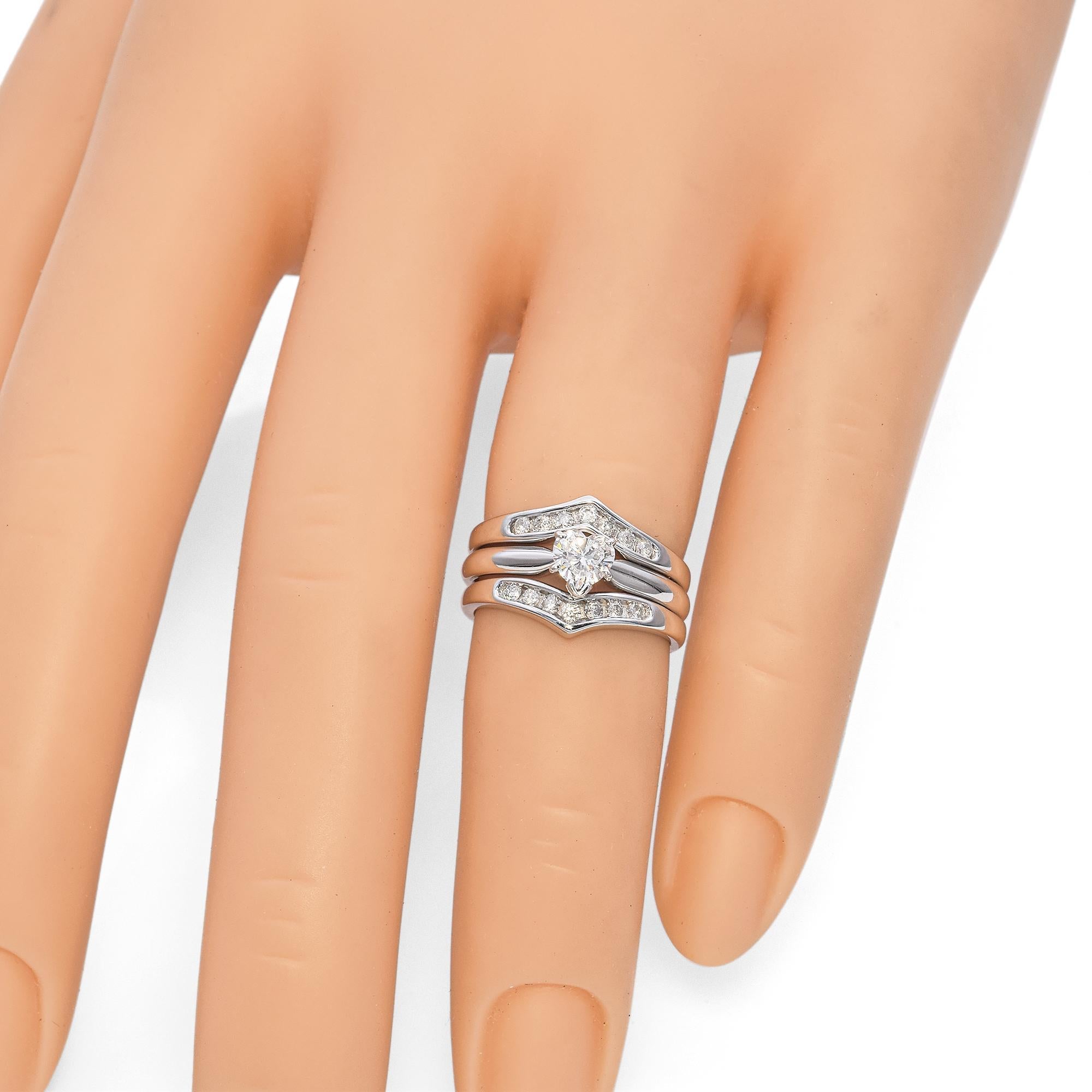 14K White Gold Heart-Cut 0.57 TCW Diamond Engagement Ring Set For Sale 3