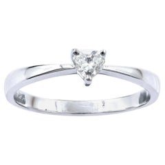 14K White Gold Heart Cut Diamond Solitaire Ring- Modern Design
