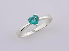 14K White Gold Heart Cut Emerald Solitaire Ring- Modern Design