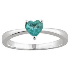 14K White Gold Heart Cut Emerald Solitaire Ring