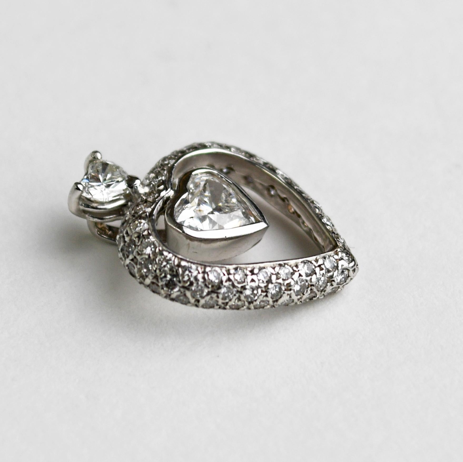 da uomo o donna Ciondolo con diamante a forma di cuore in oro bianco 14K 1,00ct in vendita