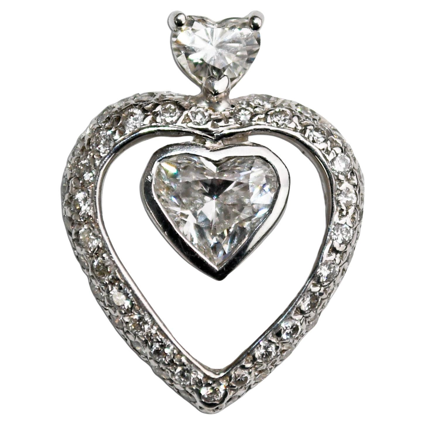 14K White Gold Heart Diamond Pendant 1.00ct
