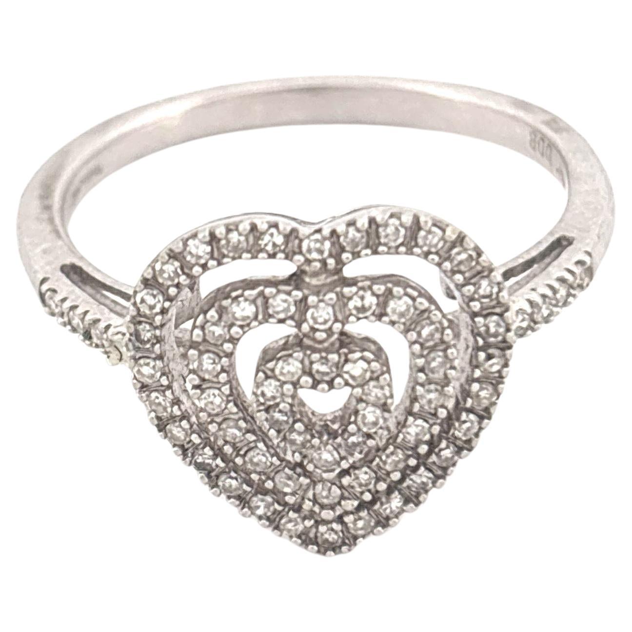 Anello con cuore e diamante in oro bianco 14K, fine XX secolo, design unisex