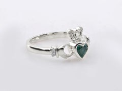 14K White Gold Heart Emerald & Diamond Cocktail Ring