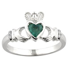 14K White Gold Heart Emerald & Diamond Cocktail Ring
