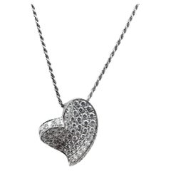 14k White Gold Heart Pendant with 65 Diamonds and 16" Necklace.
