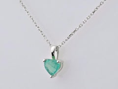 14K White Gold Heart-Shaped Emerald Pendant Necklace