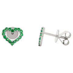 14k White Gold Heart Shaped Natural Emerald Stud Earrings Perfect Gift for Her
