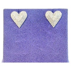 14K White Gold Heart Shaped Pave' Diamond Earrings 0.51 Carats