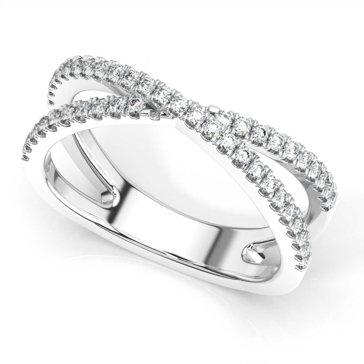 Round Cut 14 Karat White Gold Heather 2 Rows Interweave Diamond Ring '1/3 Carat' For Sale
