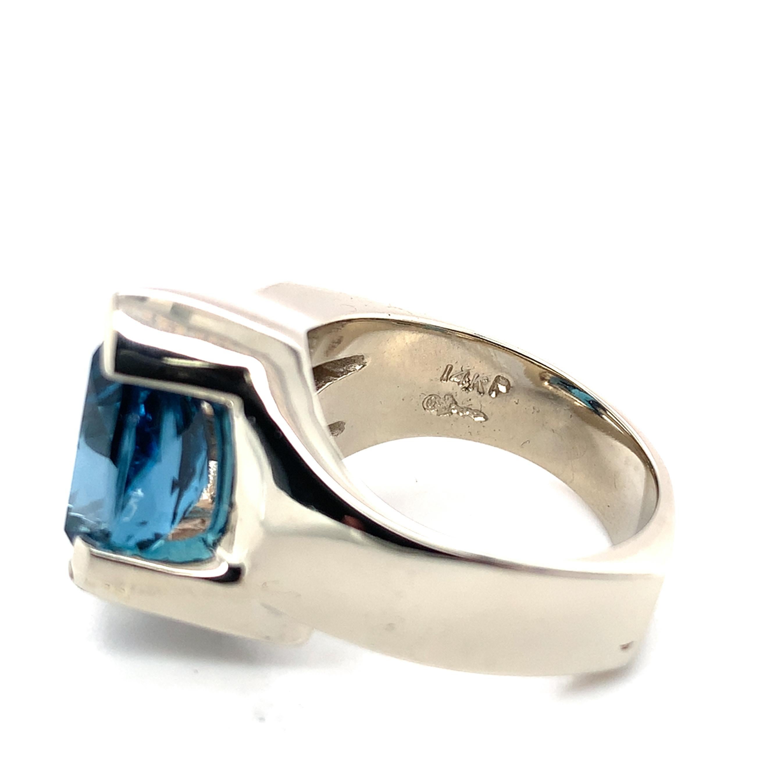 Anello moderno pesante in oro bianco 14K con topazio blu personalizzato in vendita 6