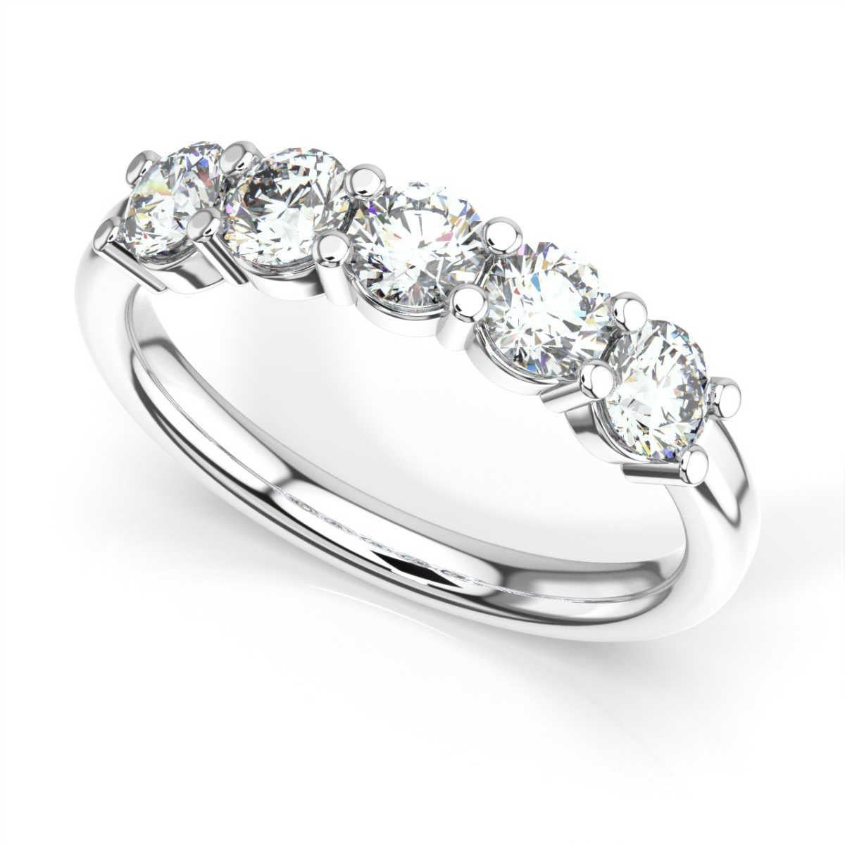 Round Cut 14K White Gold Helena 5 stone Diamond Ring '1 Ct. Tw' For Sale