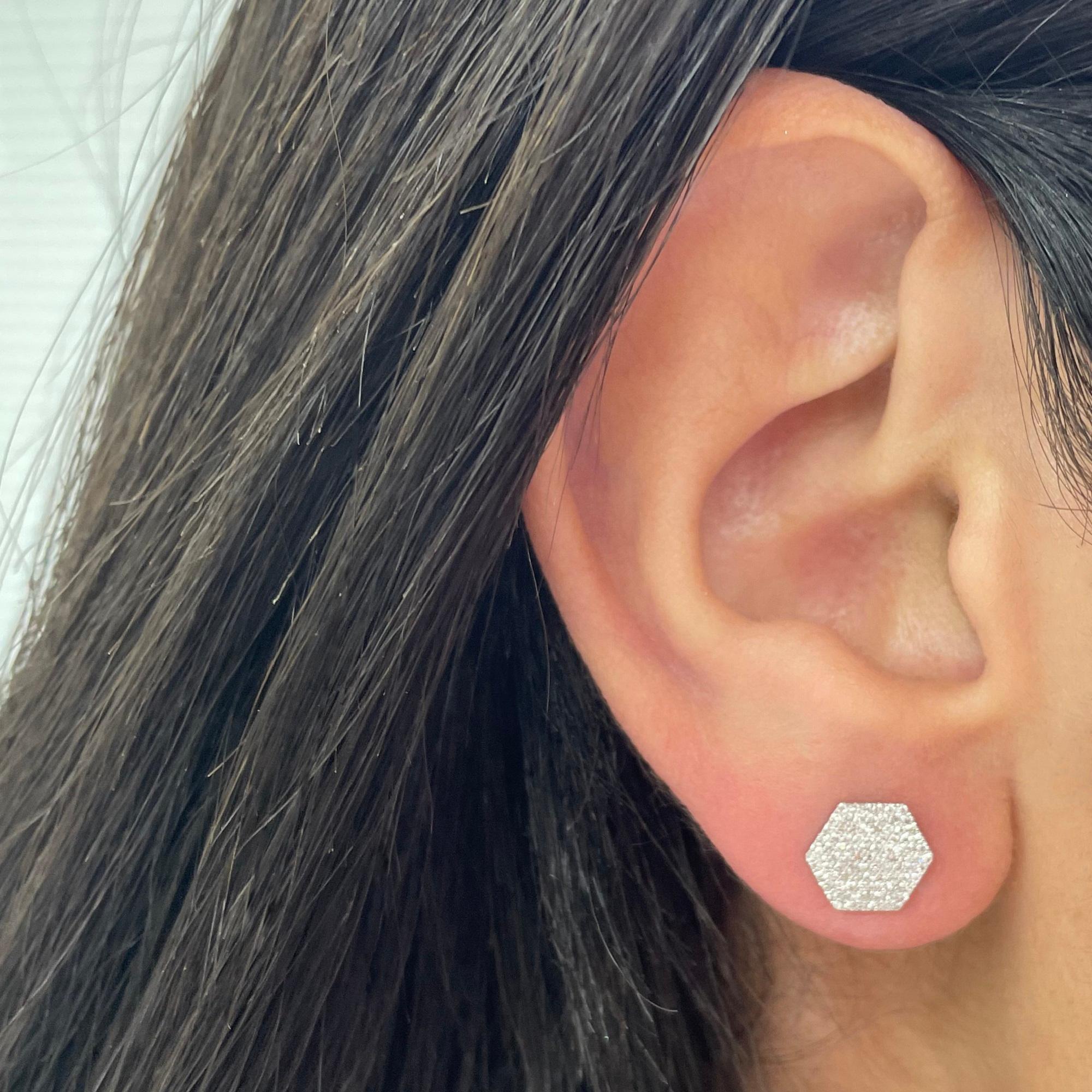 Contemporary 14K White Gold Hexagon Diamond Stud Earrings for Her For Sale