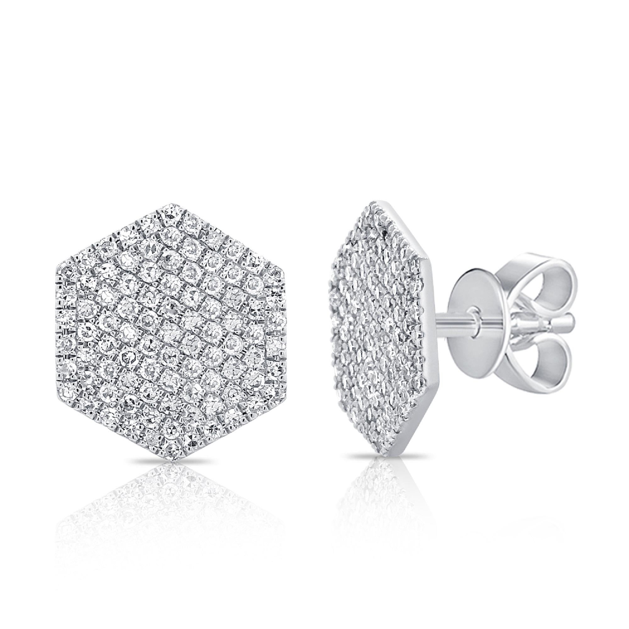 Single Cut 14K White Gold Hexagon Diamond Stud Earrings for Her For Sale