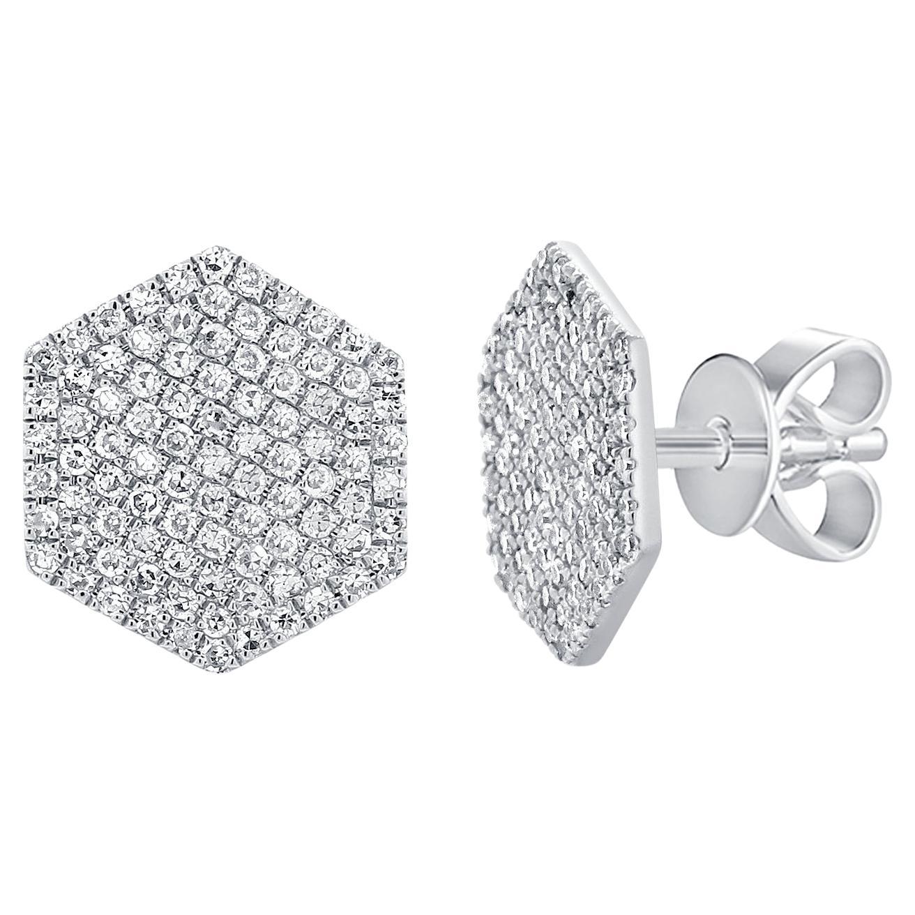 14K White Gold Hexagon Diamond Stud Earrings for Her For Sale