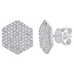 Clous d'oreilles hexagonaux en or blanc 14 carats avec diamants pour elle