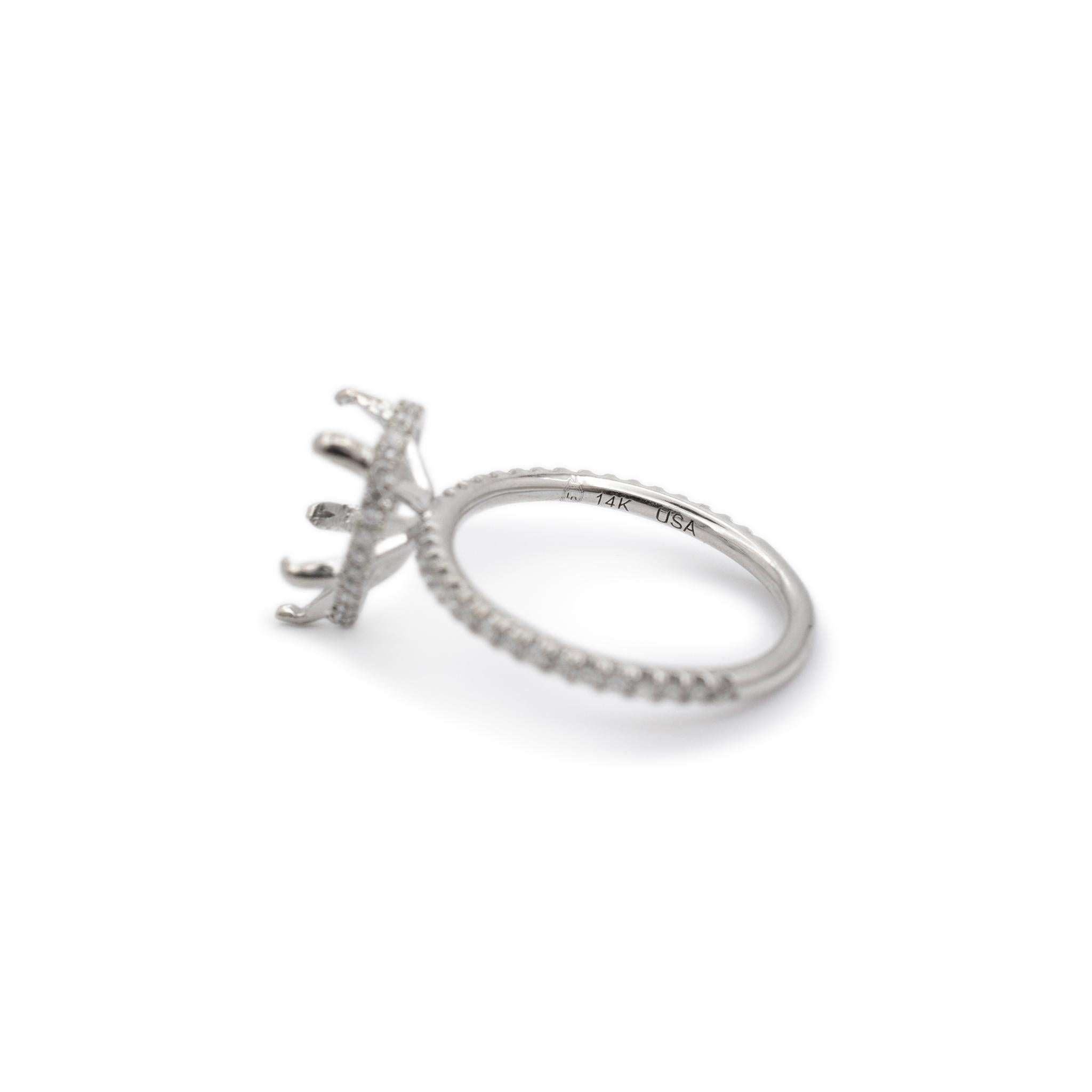 14K Weißgold Hidden Halo Diamant Birnenform Semi Mount Verlobungsring Damen