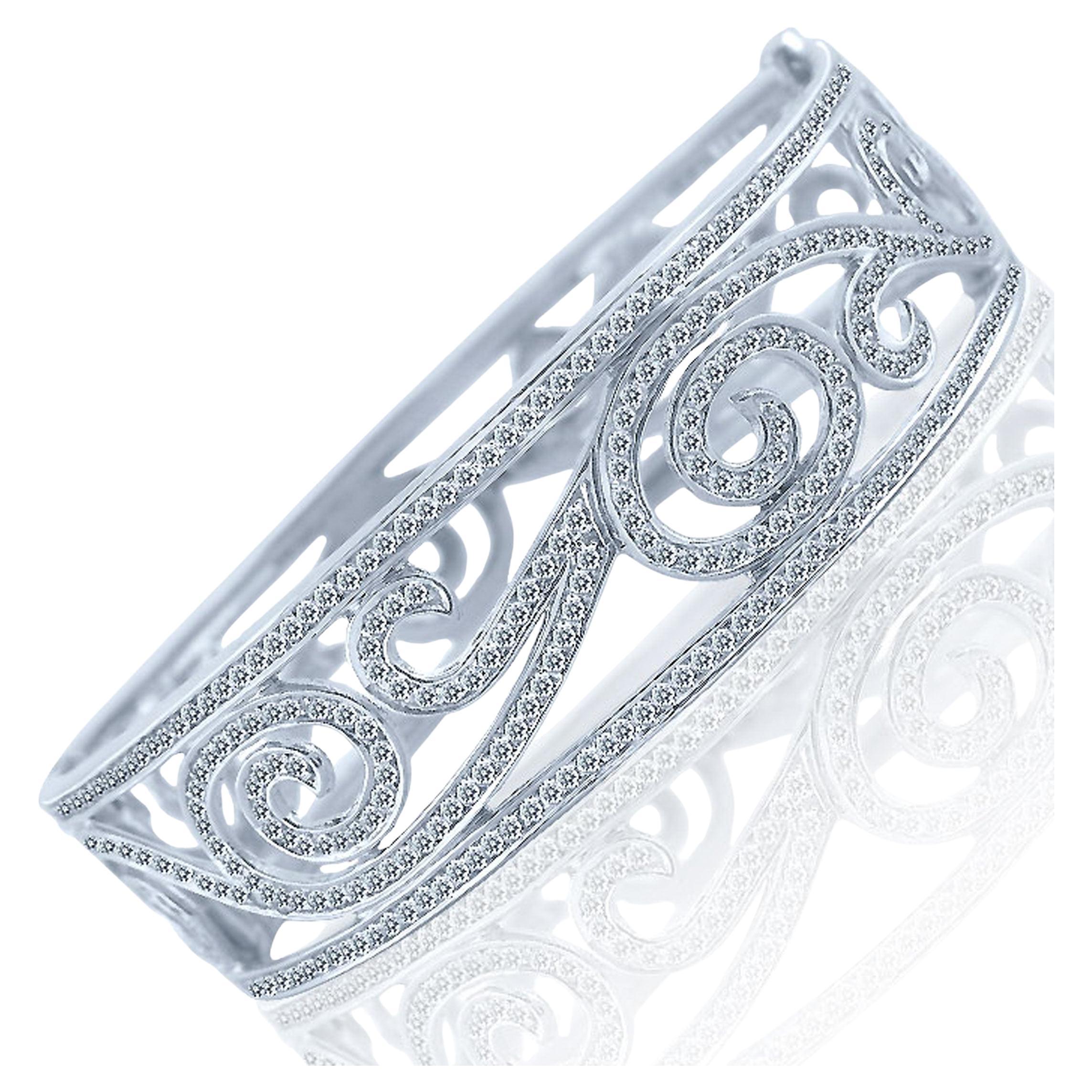 14 Karat Weißgold Armreif mit Scharnier und 2,80 Karat Diamant Wave Design