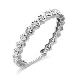 14K White Gold Honeycomb Diamond Stackable Ring