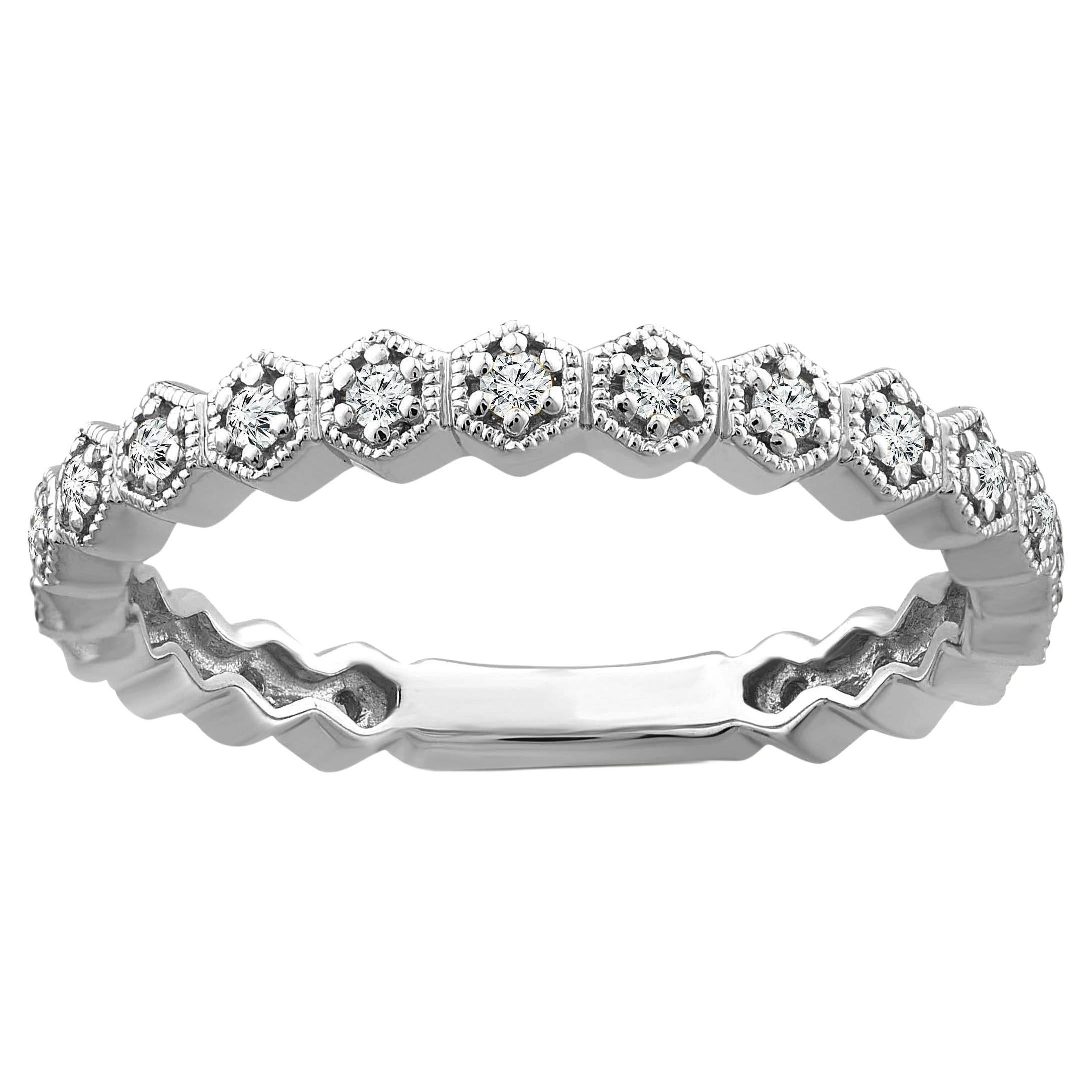 14K White Gold Honeycomb Diamond Stackable Ring For Sale